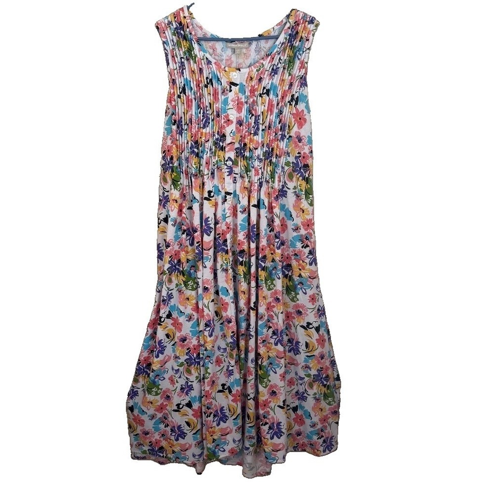 Woman Within Floral Maxi Dress Plus Size 4X Smocking Sleeveless Cottage Layering